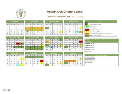 School Year Calendar - Raleigh Oak Charter School